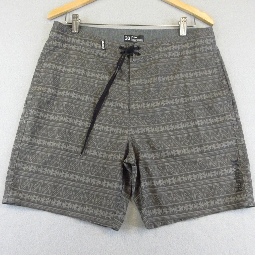 Hurley‎ Board Shorts Mens 33 Grey Phantom Aztec Geometric Stretch Surf Swim